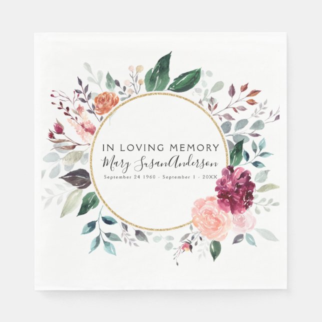 In Loving Memory Floral Funeral Memorial Wake Napkins (Front)