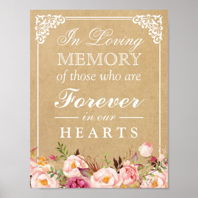In Loving Memory Floral Kraft Wedding Sign (Front)