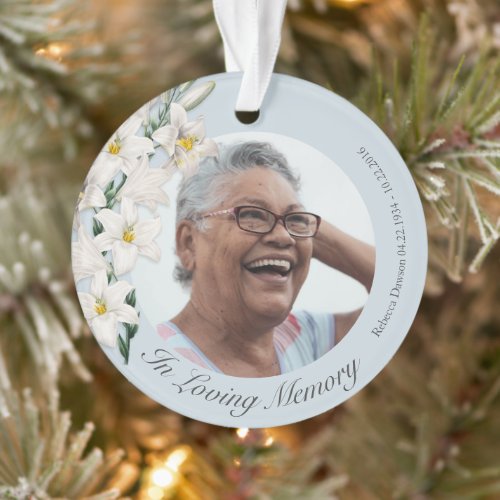 In Loving Memory Floral Light Blue Photo Keepsake Ornament