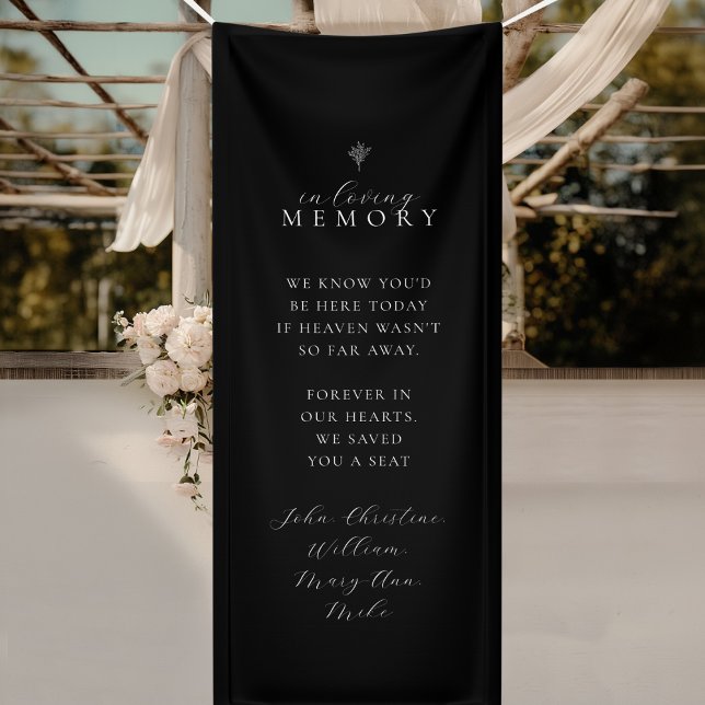 In Loving Memory! Floral Line Art Bouquet Wedding  Banner (Forever in our Hearts! Custom Floral Bouquet Black and White Wedding Memorial Banner)