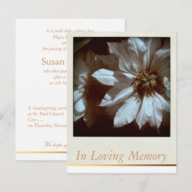 In Loving Memory Floral Memorial Funeral Service Invitation (Front/Back)