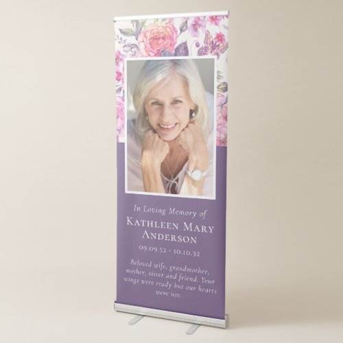 In Loving Memory Floral Photo Celebration of Life Retractable Banner