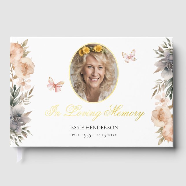 In Loving Memory Floral Photo Foil Guest Book (Front)