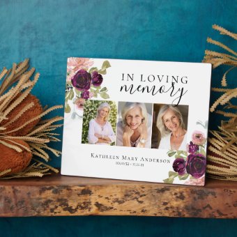 In Loving Memory Floral Photo Memorial Tribute Plaque | Zazzle