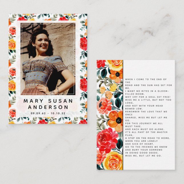 In Loving Memory Floral Photo Poem Card (Front/Back)