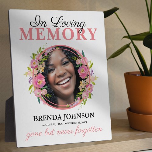 In Loving Memory Floral Tribute Photo Plaque