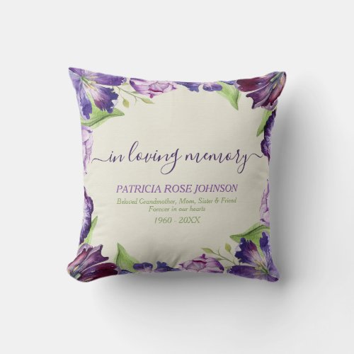 In Loving Memory Floral Tulips Photo Tribute Throw Pillow