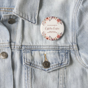 In Loving Memory Floral Watercolor Custom Name Button