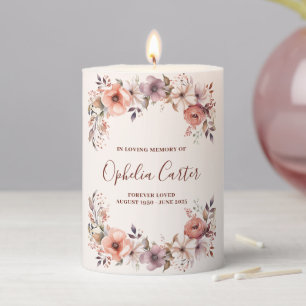 In Loving Memory Floral Watercolor Custom Name Pillar Candle