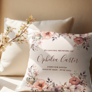 In Loving Memory Floral Watercolor Custom Name Throw Pillow