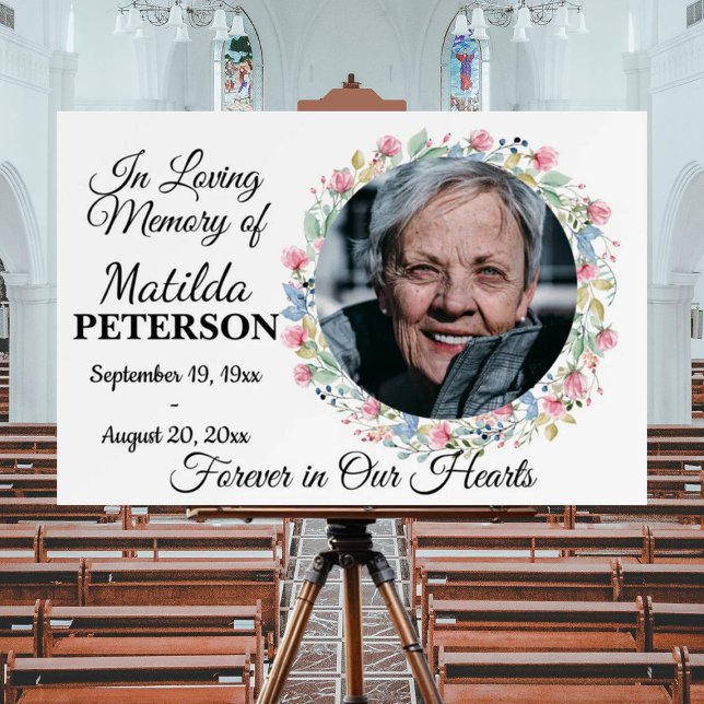 In Loving Memory Floral Wreath 1 Photo Funeral Foam Board (Creator Uploaded)
