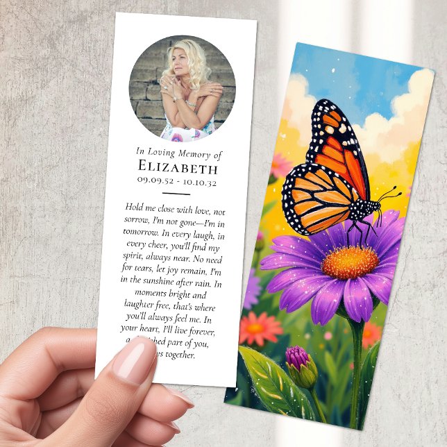 In Loving Memory Flowers Butterfly Photo Funeral Bookmarks (Creator Uploaded)