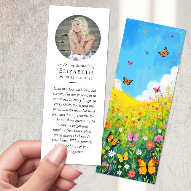 In Loving Memory Flowers Butterfly Photo Funeral Bookmarks (Creator Uploaded)