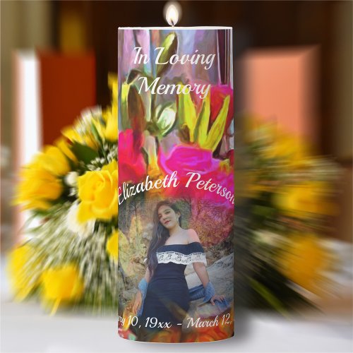 In Loving Memory Flowers PM0001 Pillar Candle