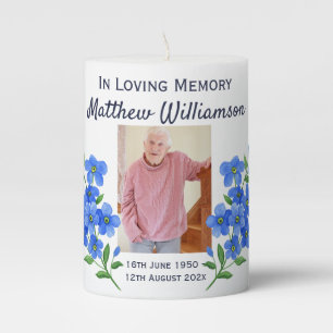 In Loving Memory Forget Me Not Funeral Pillar Candle