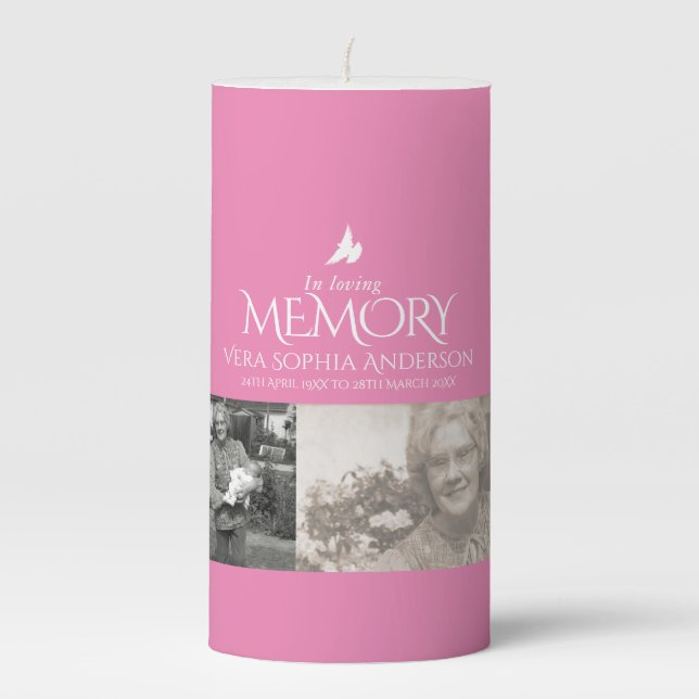In loving memory four custom photos pink pillar candle (Front)