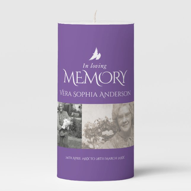 In loving memory four custom photos purple pillar candle (Front)