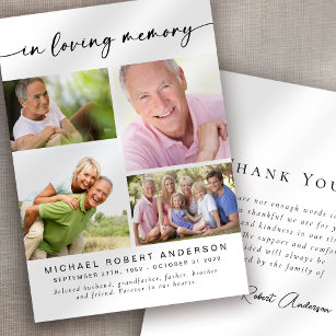 In Loving Memory   Four Photo Collage Funeral Thank You Card