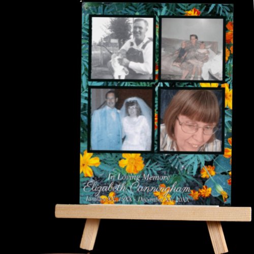 In Loving Memory Four Photo Marigold Flowers Foam Board