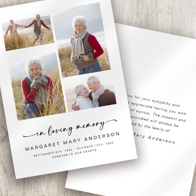 In Loving Memory | Four Photos Funeral Sympathy Thank You Card (Creator Uploaded)