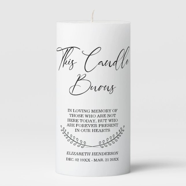 IN LOVING MEMORY Funeral Candle. Pillar Candle (Front)