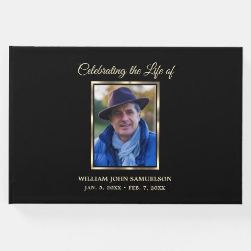 In Loving Memory Funeral Celebrating Life Gold Guest Book