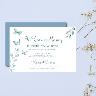In Loving Memory Funeral Dusty Blue Butterfly  Invitation