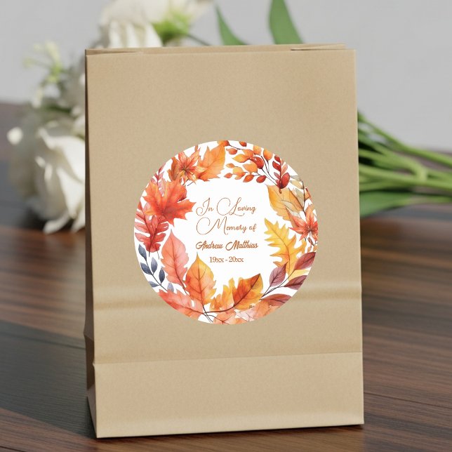 In Loving Memory Funeral Fall Floral Classic Round Sticker (Creator Uploaded)