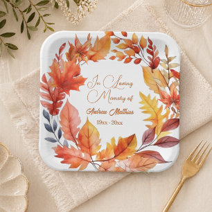 In Loving Memory Funeral Fall Floral Paper Plates