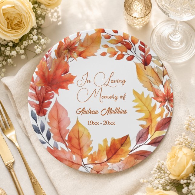 In Loving Memory Funeral Fall Floral Paper Plates (Creator Uploaded)