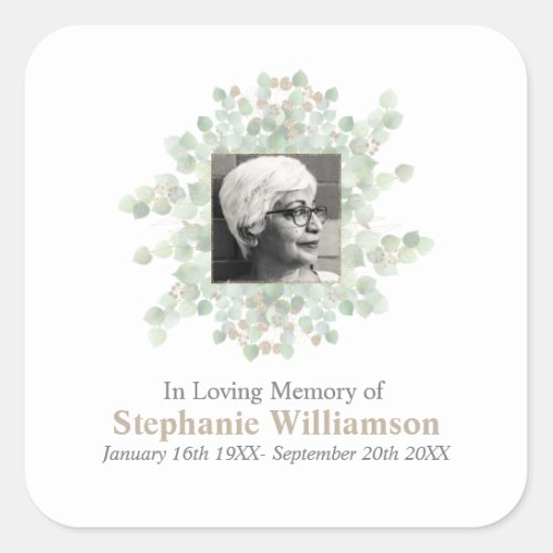 In Loving Memory Funeral Memorial Eucalyptus  Square Sticker
