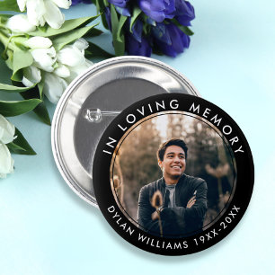 In Loving Memory Funeral Memorial Photo Black Button