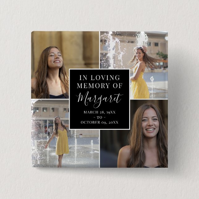 In Loving Memory Funeral Memorial Photo Collage Button (Front)