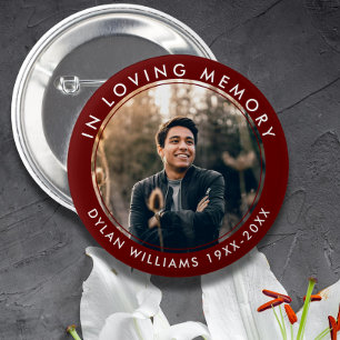 In Loving Memory Funeral Memorial Photo Red Button