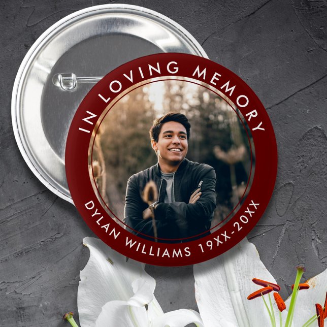 In Loving Memory Funeral Memorial Photo Red Button (Creator Uploaded)