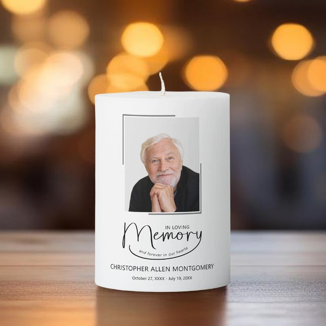 In Loving Memory Funeral Memorial  Pillar Candle (In Loving Memory funeral memorial photo keepsake pillar candle)