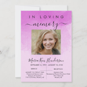 In Loving Memory Funeral Memorial Pink Photo Invitation