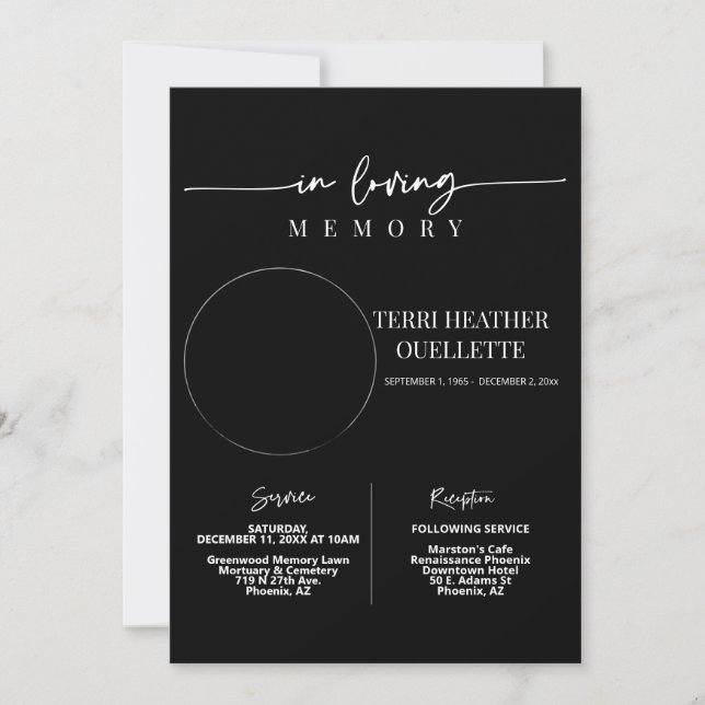 In Loving Memory Funeral Memorial Service Black Invitation (Front)