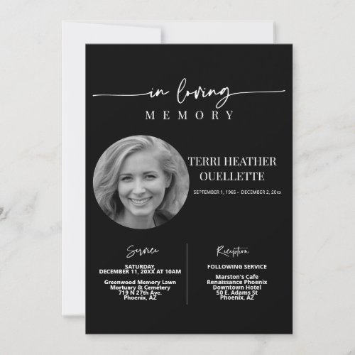 In Loving Memory Funeral Memorial Service Black Invitation