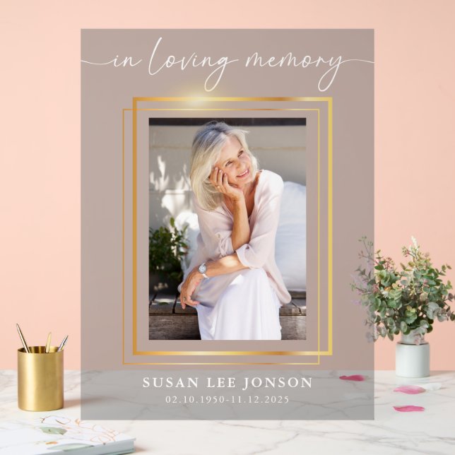 In Loving Memory Funeral Photo Gray Faded Sign (Wedding)