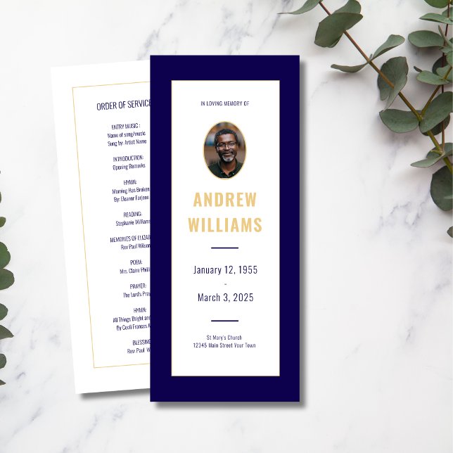 In Loving Memory Funeral Photo Program Navy Gold  (Creator Uploaded)