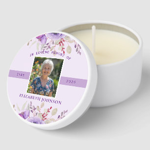 In Loving Memory Funeral Photo Purple Floral Mini Candle Favors