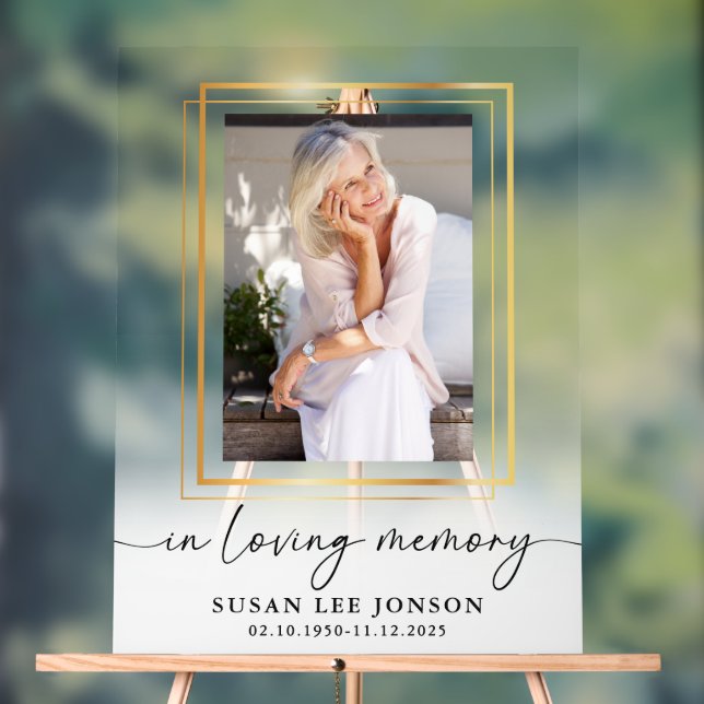 In Loving Memory Funeral Photo White Faded Sign (Neutral)