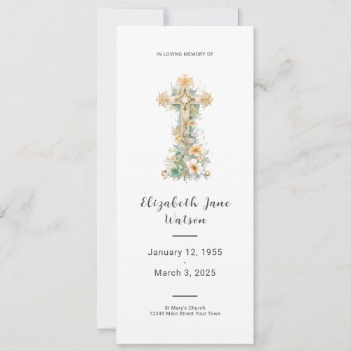 In Loving Memory Funeral Program Floral Cross 