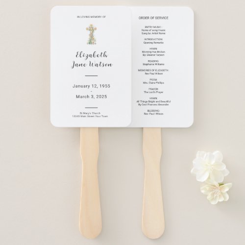 In Loving Memory Funeral Program Floral Cross  Hand Fan