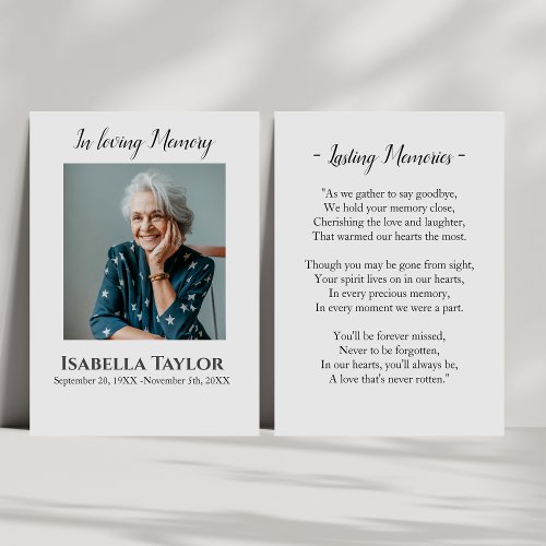 In Loving Memory Funeral Sympathy Memorial Card