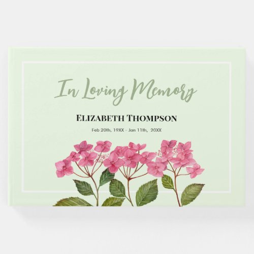 In Loving Memory Funeral Watercolor Hydrangea Guest Book
