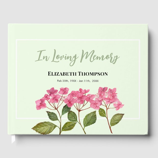 In Loving Memory Funeral Watercolor Hydrangea Guest Book (Front)