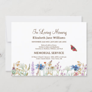 In Loving Memory Funeral Wildflower &Butterfly Invitation
