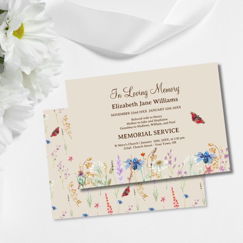 In Loving Memory Funeral Wildflower  Butterfly  Invitation